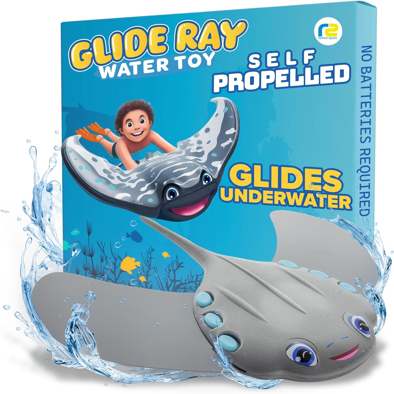 Refresh Sports Stingray Pool Torpedo front view of the battery free underwater glider toy