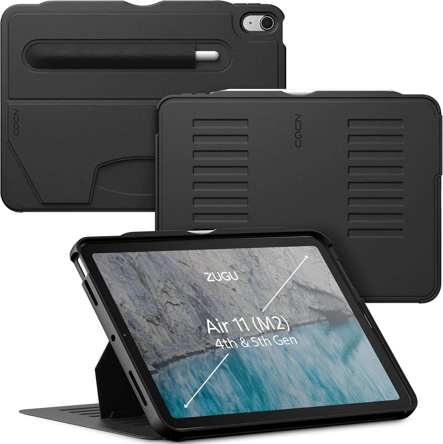 ZUGU CASE iPad Air 11 protective cover front view showing stealth black finish
