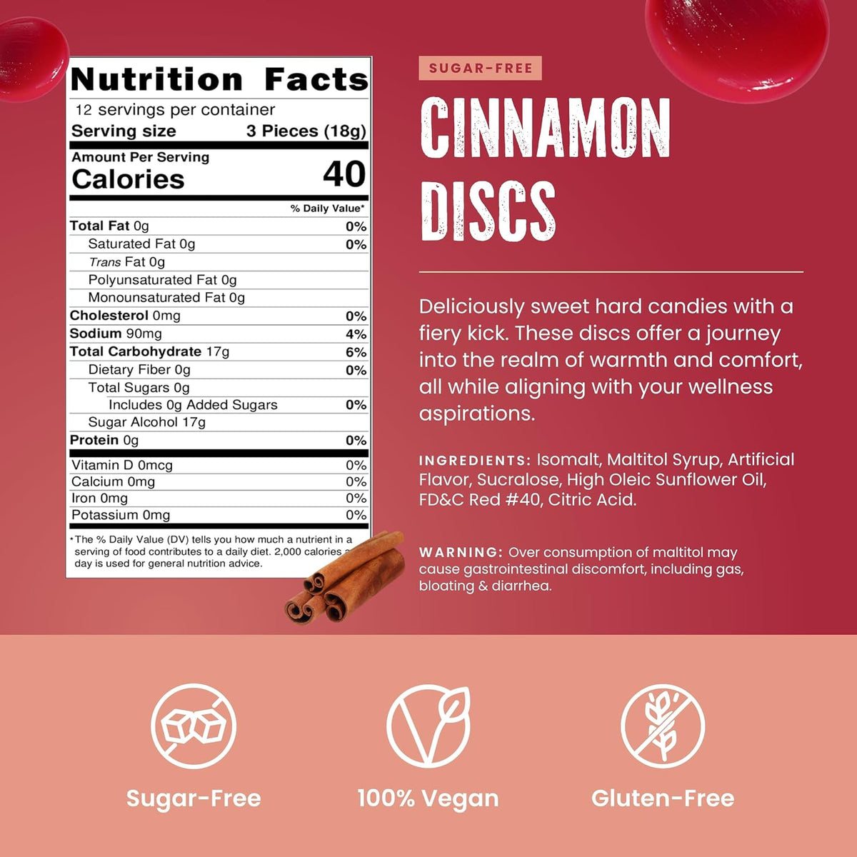 USA imported sugar free cinnamon discs for diabetic snacking
