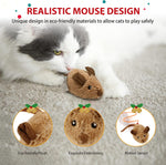 Underside view of the GiGwi interactive pet mouse highlighting the power switch and battery compartment.