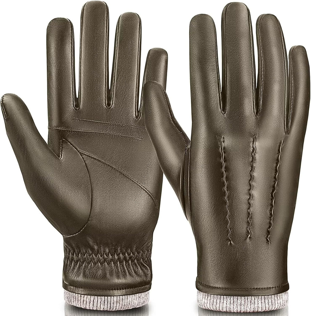 Mens Leather Gloves Touchscreen Texting, Winter Gloves Men Warm Thermal Wool Fleece Lined, Driving Gloves Anti-slip - Image 10