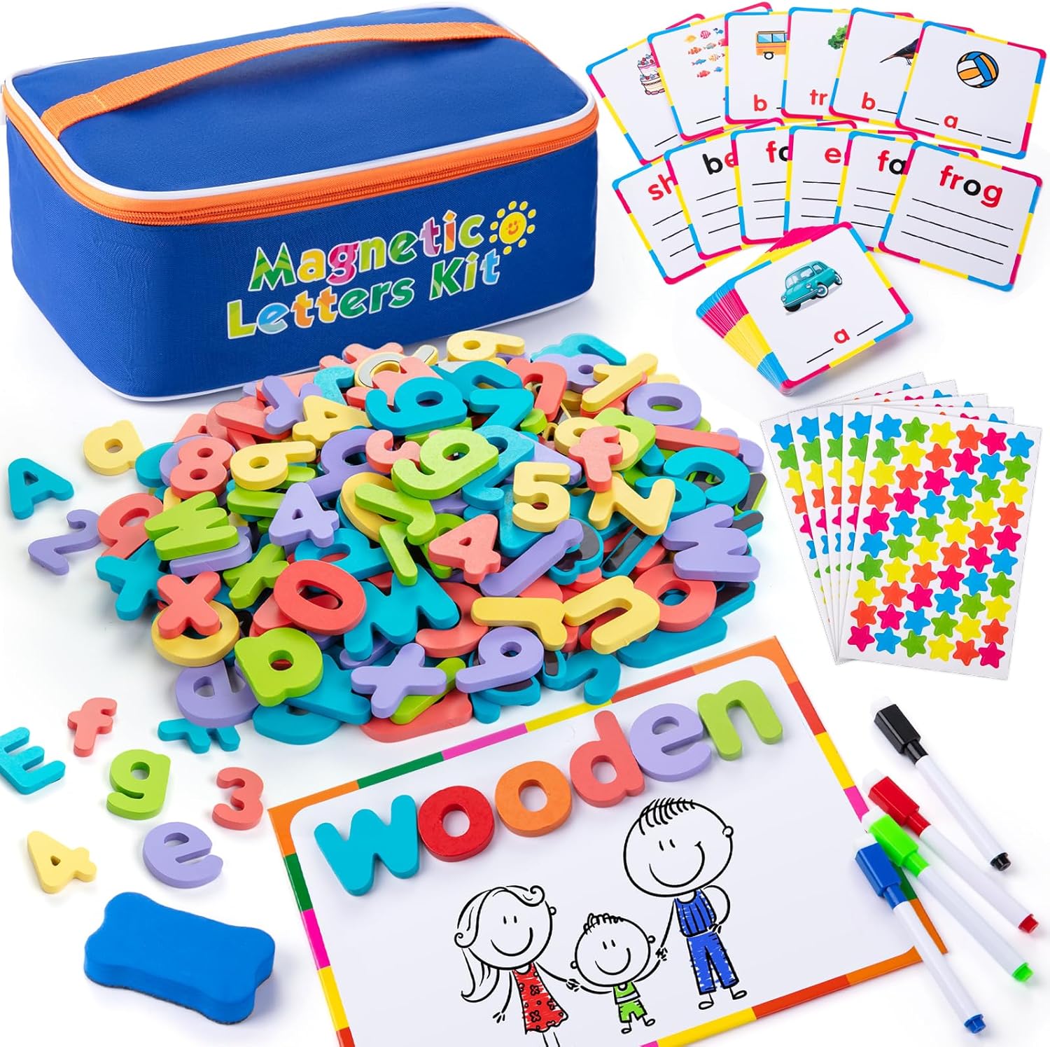 Sundaymot magnetic alphabet letters kit front view showing wooden pieces