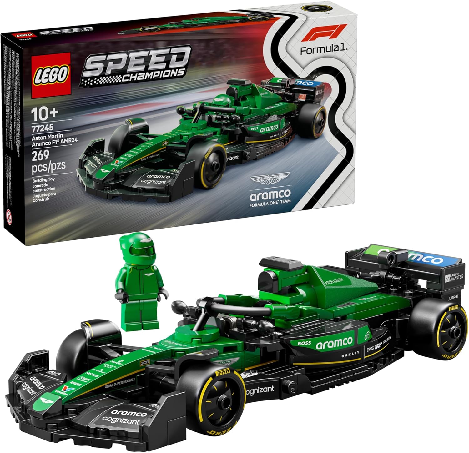 Lego Speed Champions Aston Martin Aramco F1 AMR24 front view