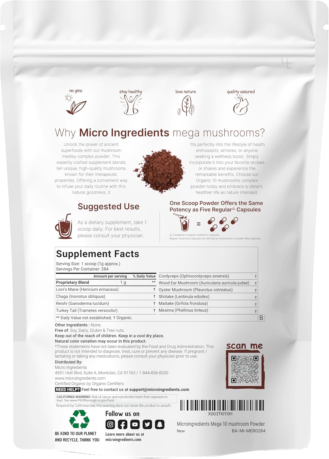 Micro Ingredients Organic Mega Mushroom Powder ingredient highlights