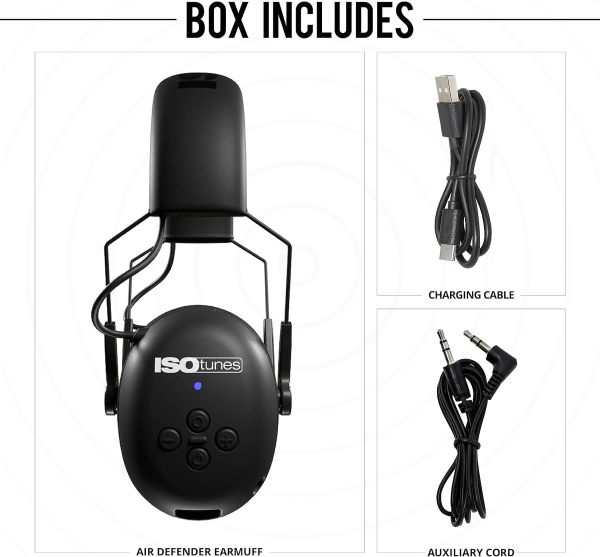 ISOtunes Air Defender Bluetooth earmuffs control buttons and ports