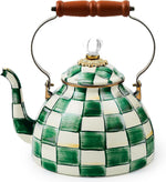MACKENZIE-CHILDS Tea Kettle, 2 Quarts, Blue-and-White Royal Check | Hand-painted design, made from enameled steel with a wooden handle, ideal for serving coffee, tea, and other hot beverages - Image 12
