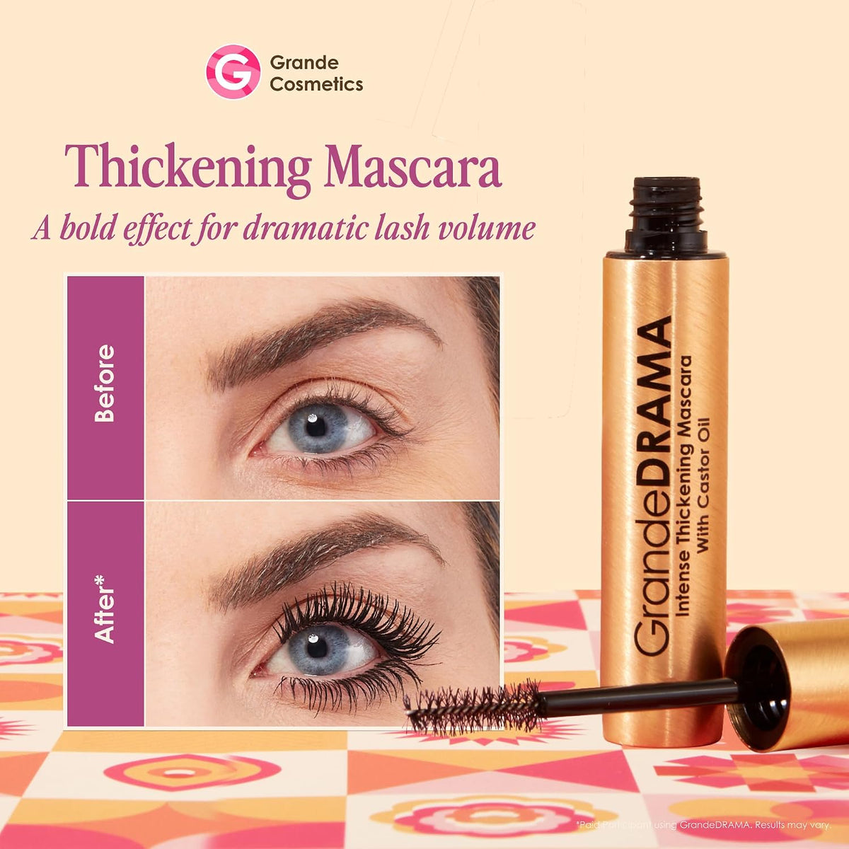 Grande Cosmetics GrandeDRAMA mascara metallic gold tube container