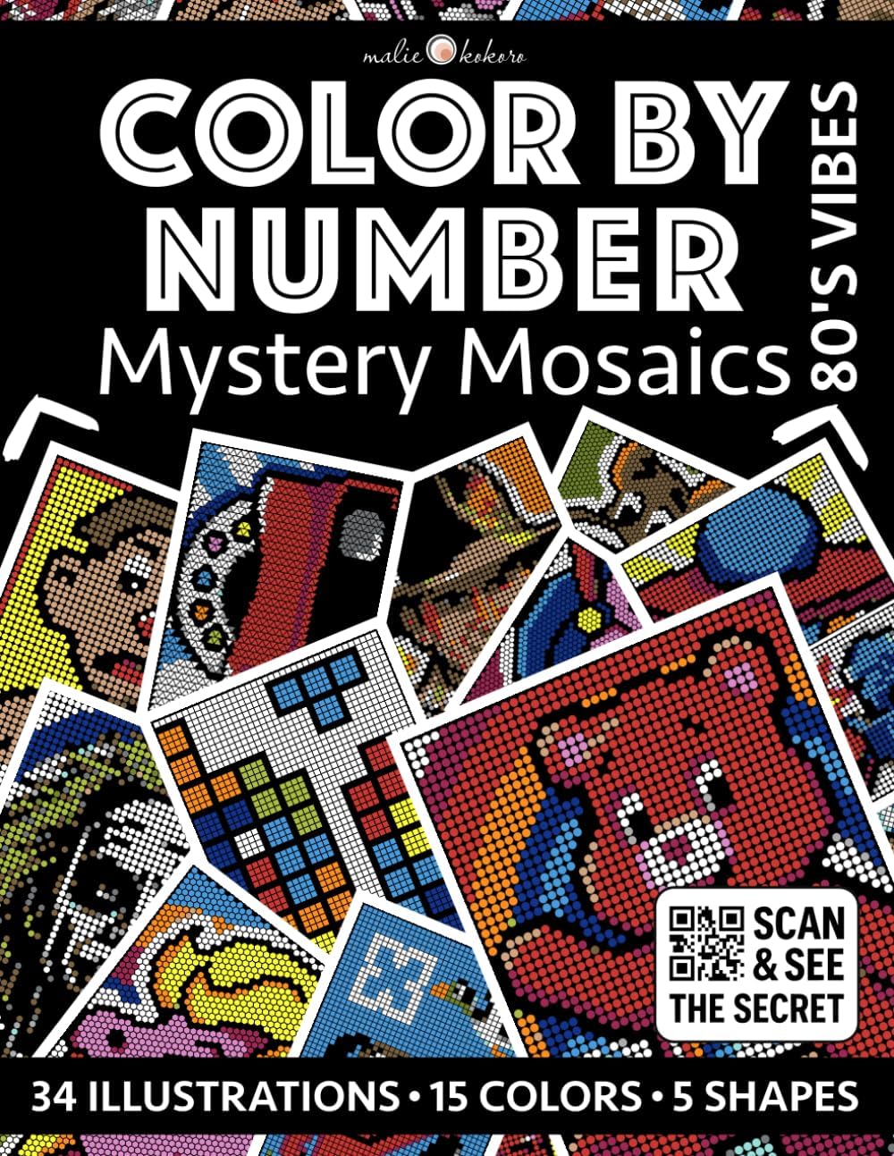 Color by Number: 80's Vibes [Premium Print] Black Background Edition | Mystery Mosaics Coloring Book for Adults | Pixel Art Coloring for Relaxation ... - Black Edition [Premium Print] | Pixelart) - Image 1