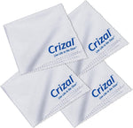 Crizal microfiber cleaning cloths four pack front packaging view for premium eyeglasses care.
