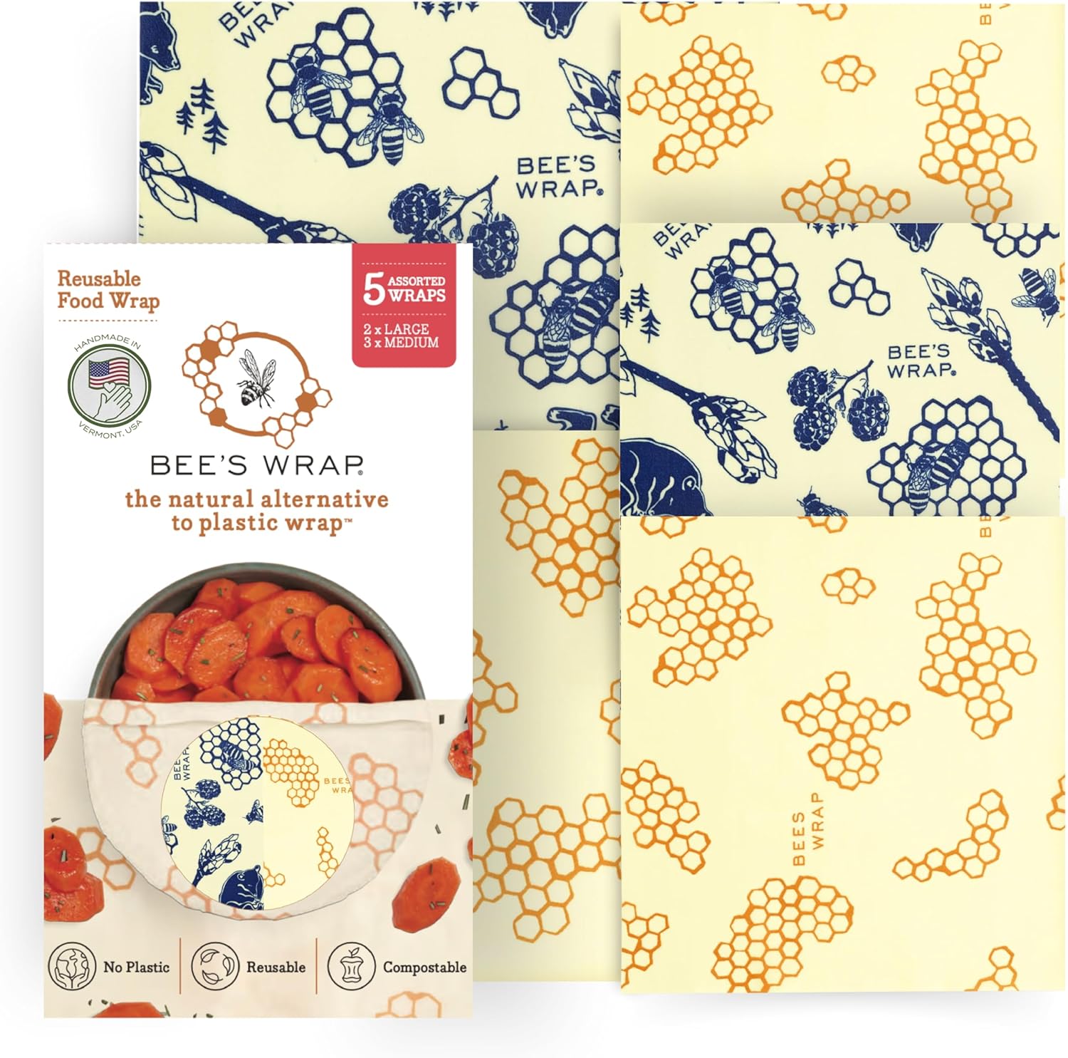Bee's Wrap Beeswax Wraps Assorted 5 Pack front view