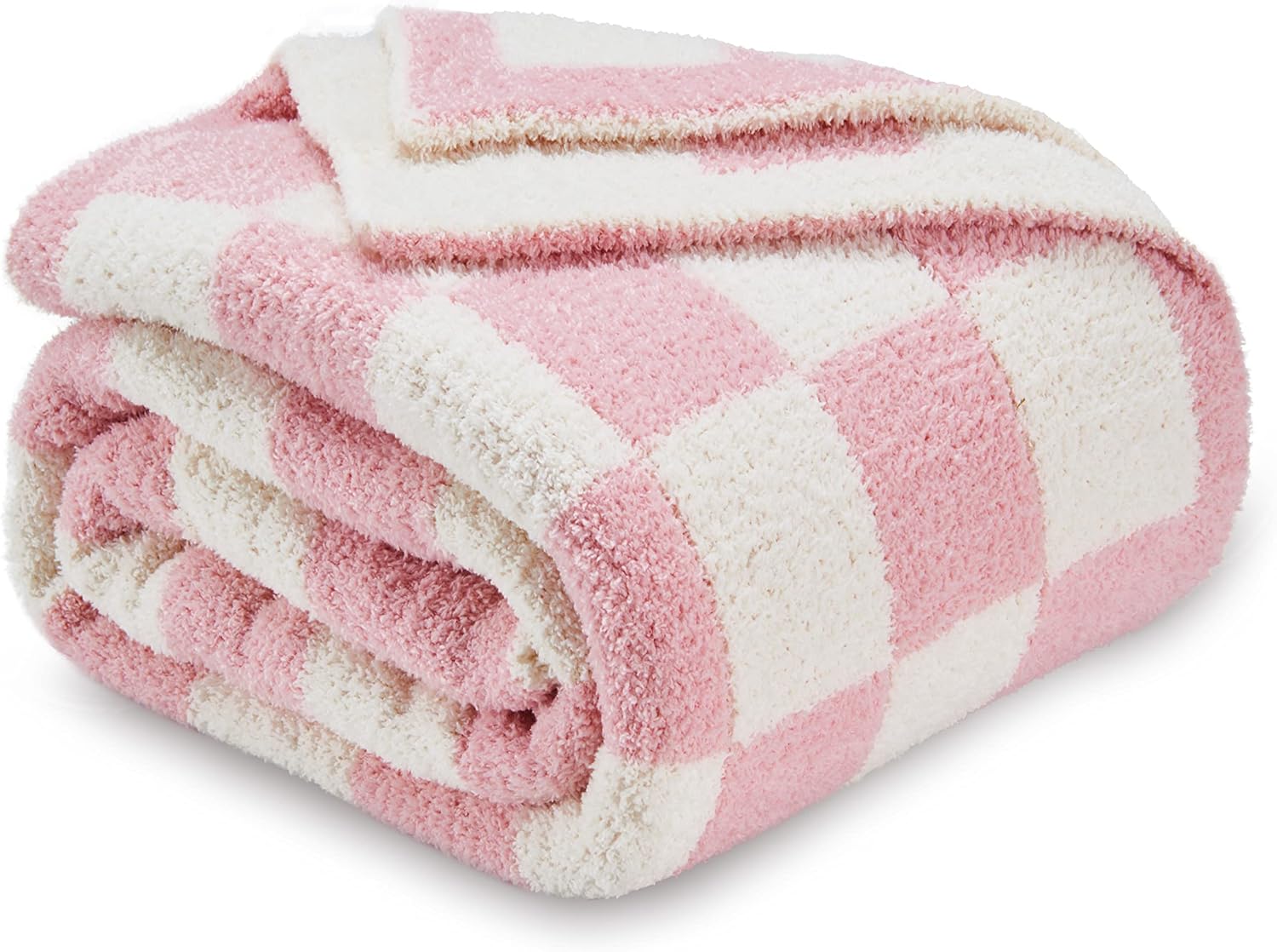 CozeCube pink and white checkered knit throw blanket front view product image