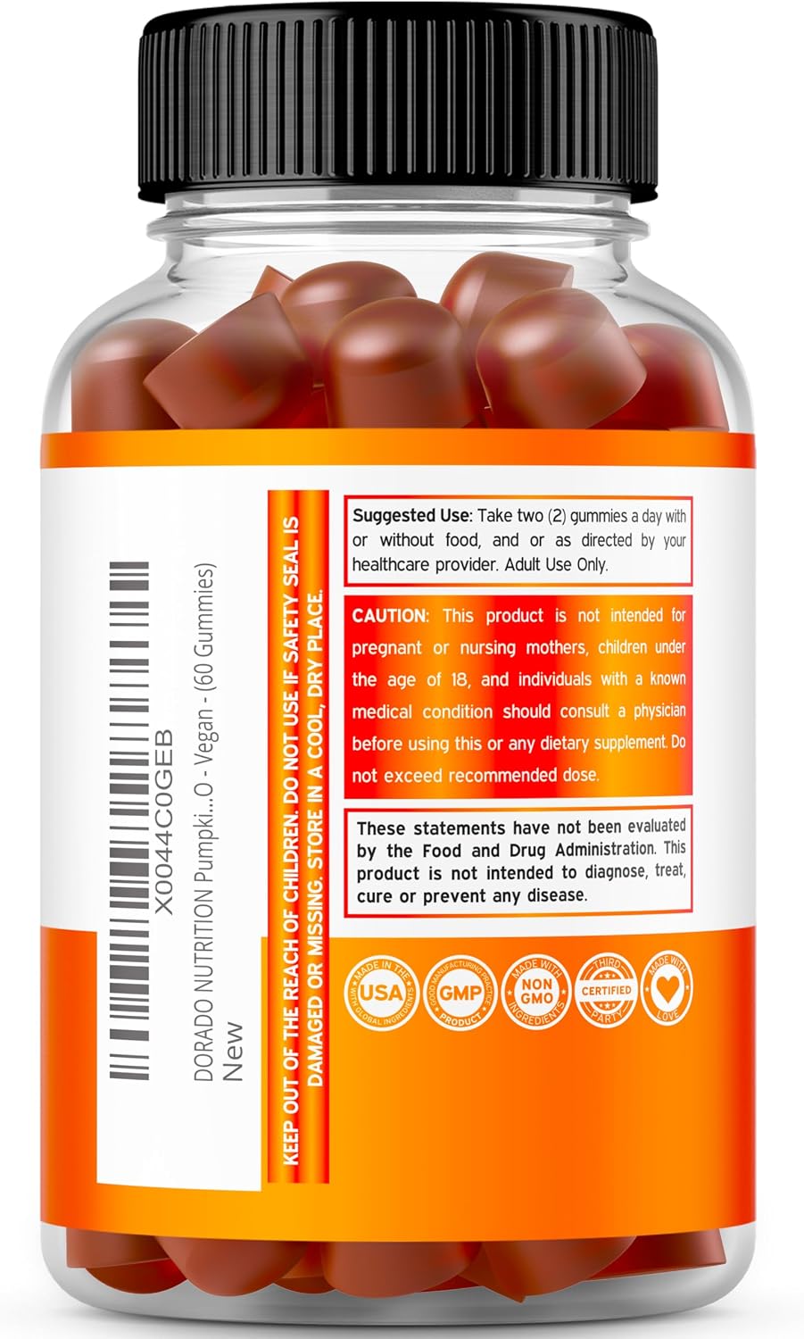 Orange flavored pumpkin seed oil gummy texture