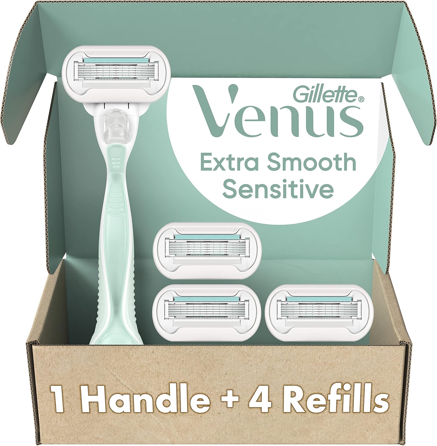 Gillette Venus Extra Smooth Sensitive Razors for Women with Sensitive Skin, 1 Venus Razor, 4 Razor Blade Refills, Protects Against Irritation - Image 1