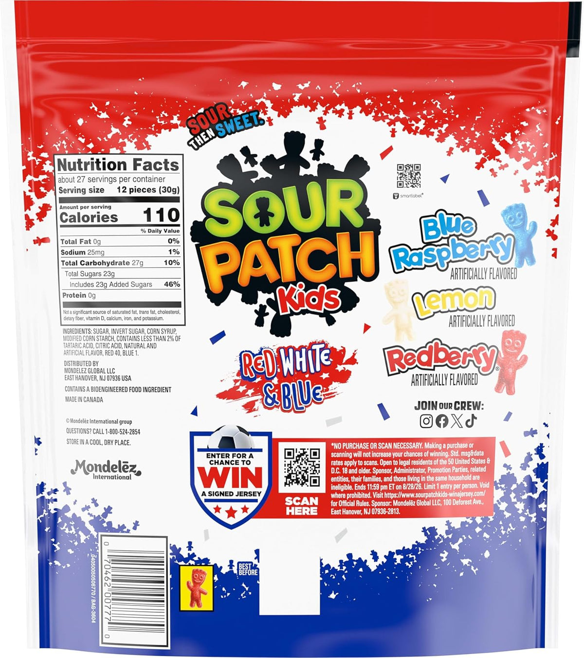 Bulk resealable bag of Sour Patch Kids patriotic edition candy