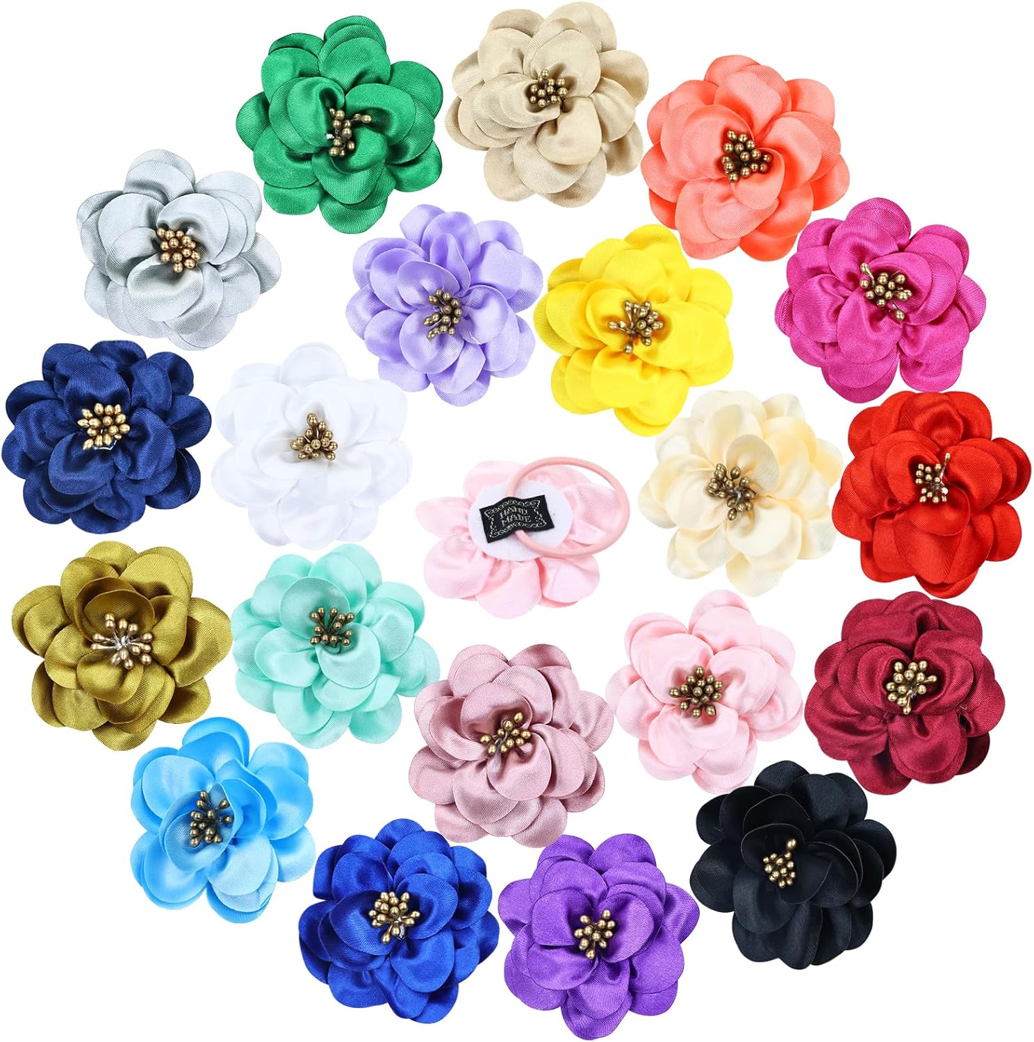 Cinaci 20 pieces solid satin flower hair ties set front view
