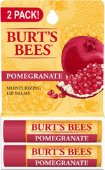 Burt's Bees pomegranate lip balm front view showing two tubes