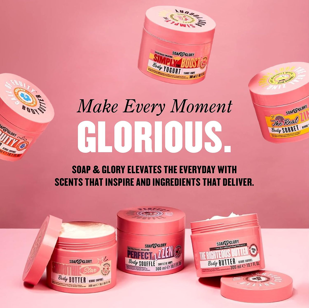 Soap and Glory shower gel close up of bottle graphics
