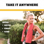 Wise Owl Outfitters gym towel packed inside mesh storage pouch