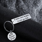 Close up shot of the stainless steel rectangular charm with humorous typography.