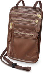 Adjustable neck strap detail on travel wallet