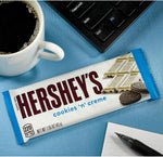 Hershey's Cookies and Creme full-size chocolate bar split in half