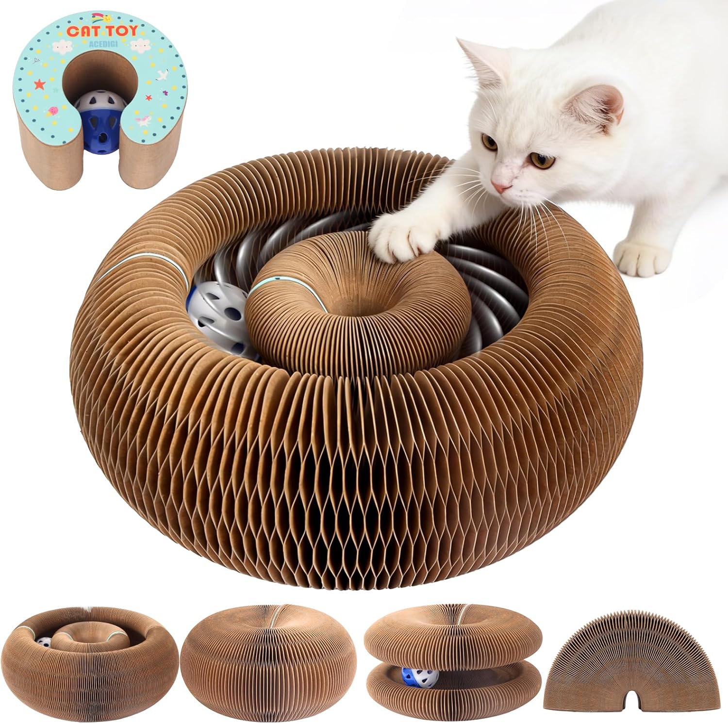 ACEDIGI extensible magic organ cat scratcher toy front view showing circular accordion shape