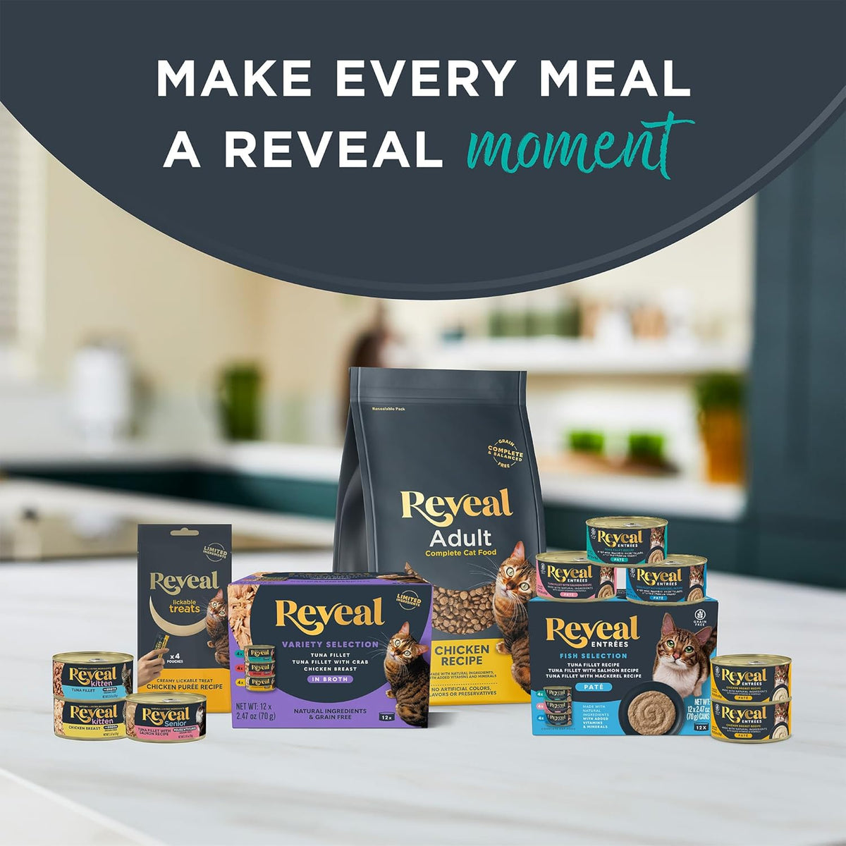 B Corporation certified Reveal pet food treats for adult cats