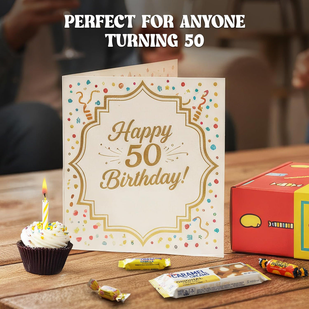 RETRO CANDY YUM 50th birthday gift box showcasing vintage childhood sweets assortment.