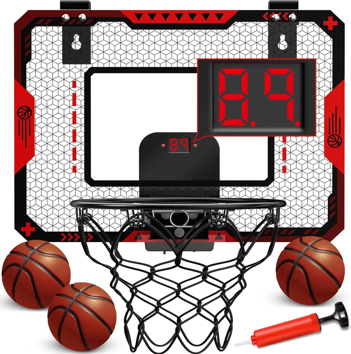 Gmaophy electronic indoor basketball hoop with digital scoreboard front view