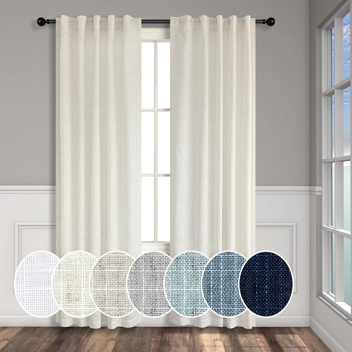 Pitalk 102 Inch Long Curtains 2 Panel for Living Room Dining Back Tab Loop Pocket Custom Natural Linen Sheer Ivory Cream Curtain for Bedroom Playroom Boho Farm House Cottage Core Decor 42 x 102 Length - Image 15