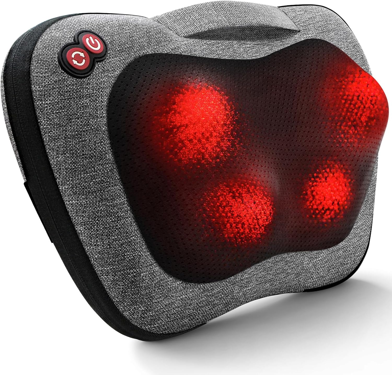 VIKTOR JURGEN Shiatsu Back Massager front view showing the gray mesh fabric and 3D kneading node layout