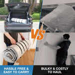 Compressed foam mattress rolled inside vacuum storage bag