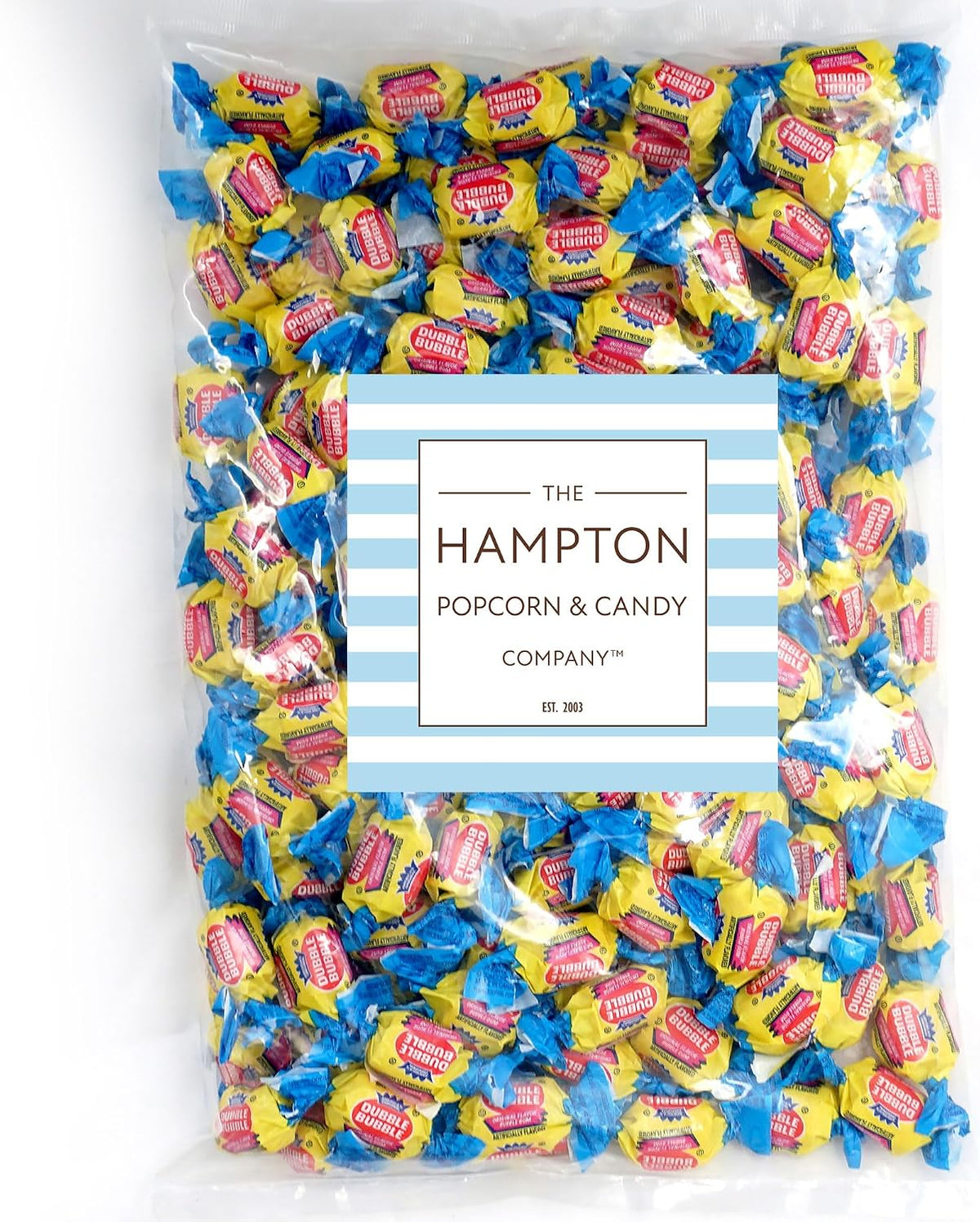 The Hampton Popcorn Company Double Bubble Gum one pound bulk bag layout