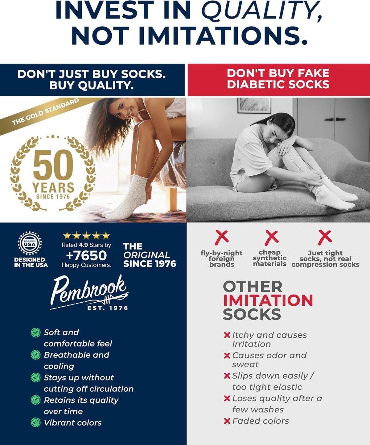 Pembrook non binding socks showing stretchable cuff