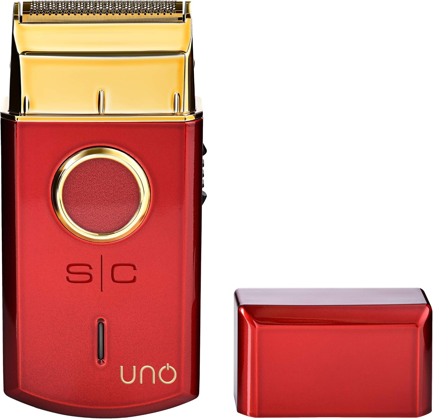 StyleCraft Uno cordless single foil shaver front view featuring gold titanium head.