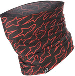 Alpinestars Unisex Neck Tube front view showcasing the black red and fluo digital graphic print.