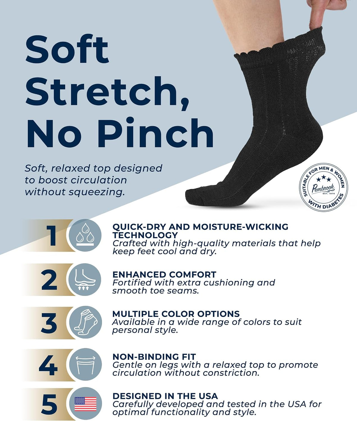 Pembrook bamboo viscose diabetic socks folded stack