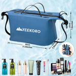 Yeekoro blue toiletry bag showing 40D nylon fabric texture