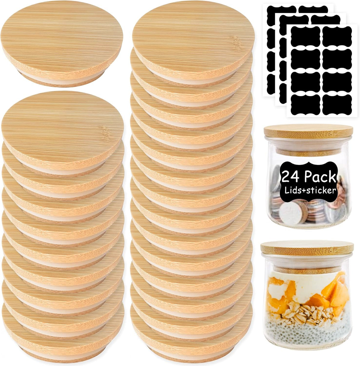Oui Yogurt Jar Lids - 8 Pack Oui Lids-Natural Bamboo Wood with Silicone Sealing Rings and Oui Yogurt Bottle Label, For 5 Oz Oui Yogurt Jars - Image 9