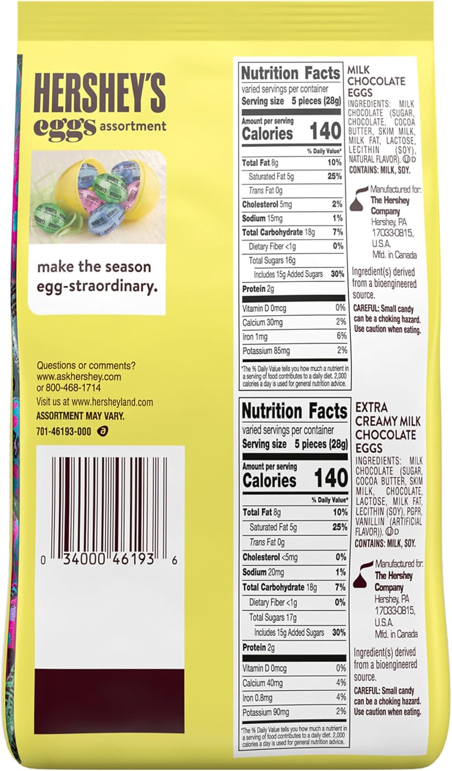 Hershey's Easter chocolate eggs wrapped in pastel foil displayed in a clear bowl