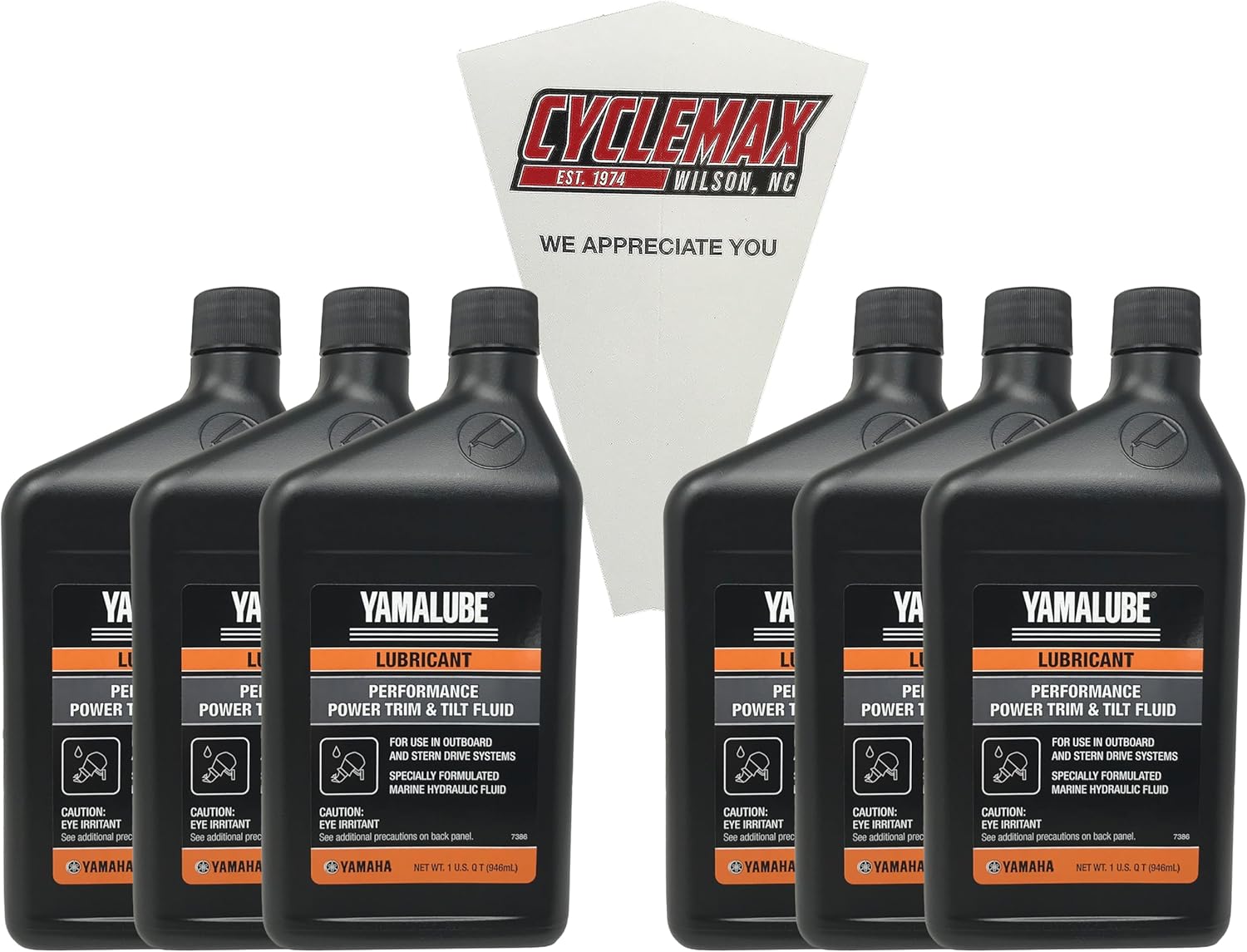 Cyclemax six pack compatible with Yamaha performance power trim and tilt fluid front view premium marine hydraulic oil