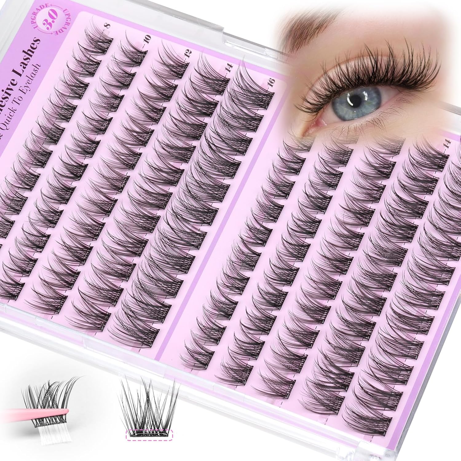 Yawamica Self Adhesive Eyelashes Wispy Lash Clusters No Glue Needed DIY Lash Extension 8-16mm Pre-Glued Eyelash Clusters Reusable Press on Lashes Natural C Curl Individual Lashes DIY Lash for Beginner - Image 1