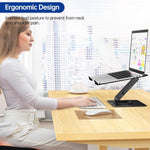 Besign ergonomic laptop stand demonstrating open ventilation design for cooling.
