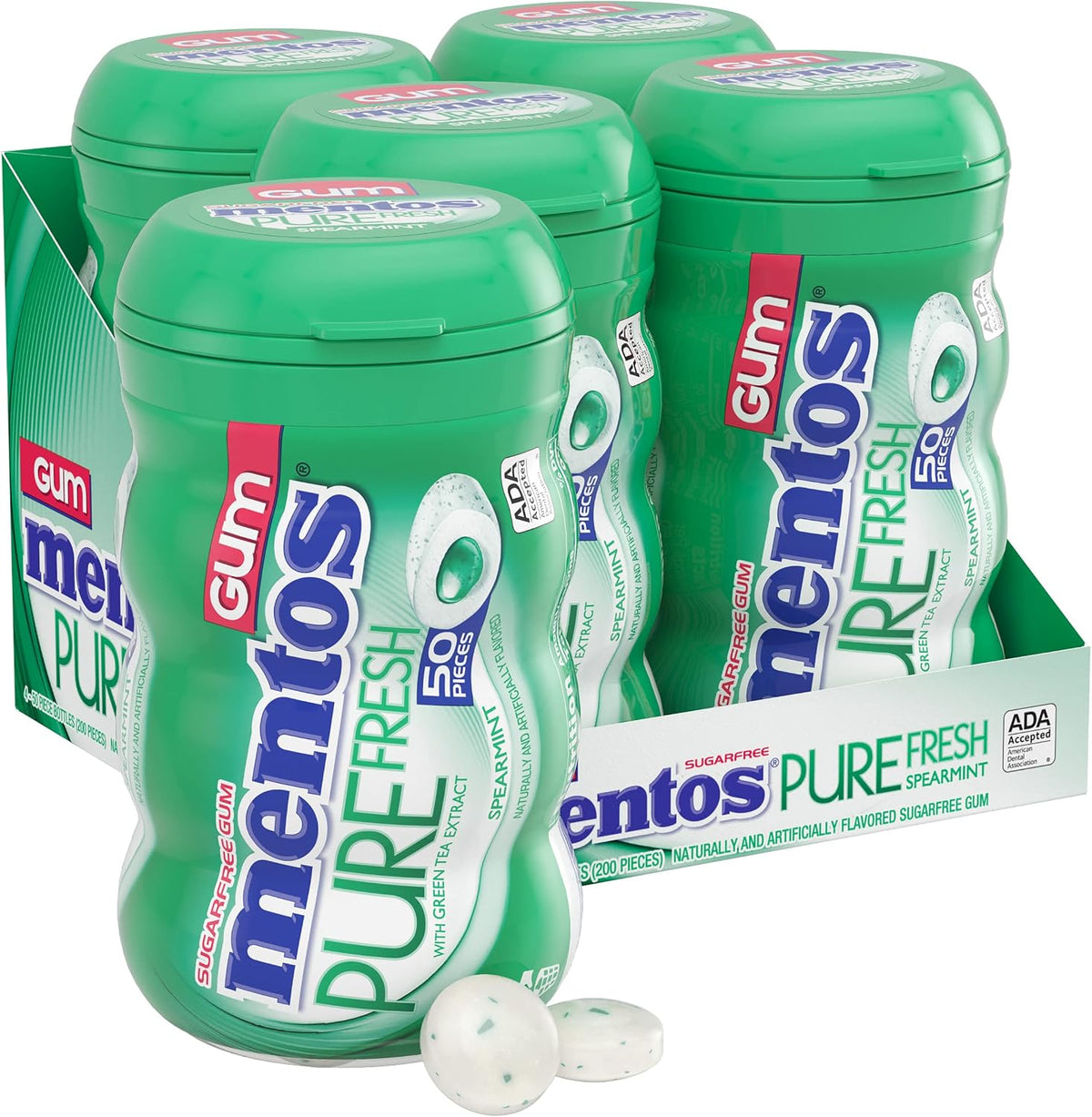 Mentos Pure Fresh Sugar-Free Chewing Gum with Xylitol, Fresh Mint, 50 Piece Bottle (Pack of 4) - Image 14