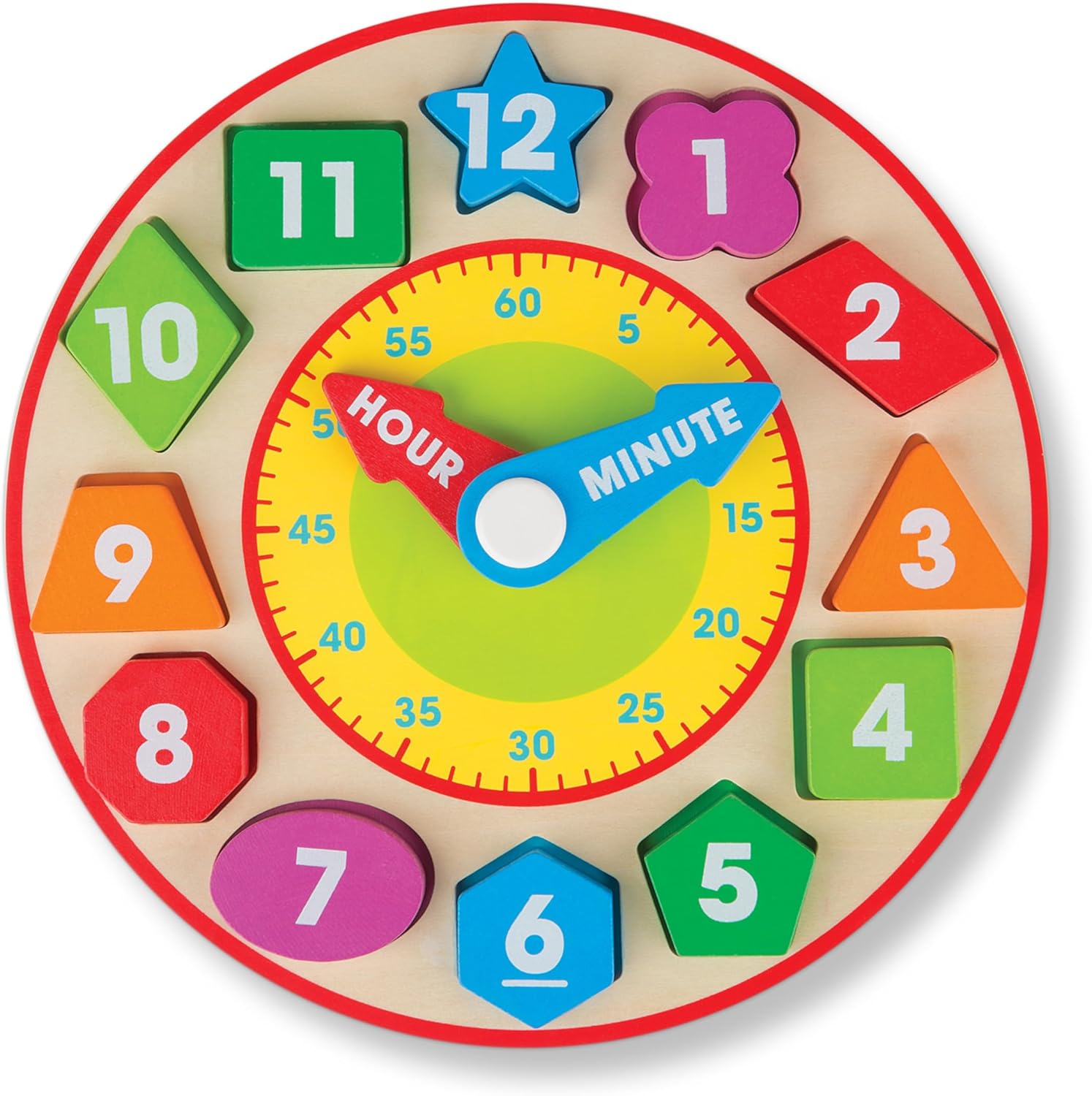 Melissa & Doug Shape Sorting Clock front view wooden educational toy for toddlers