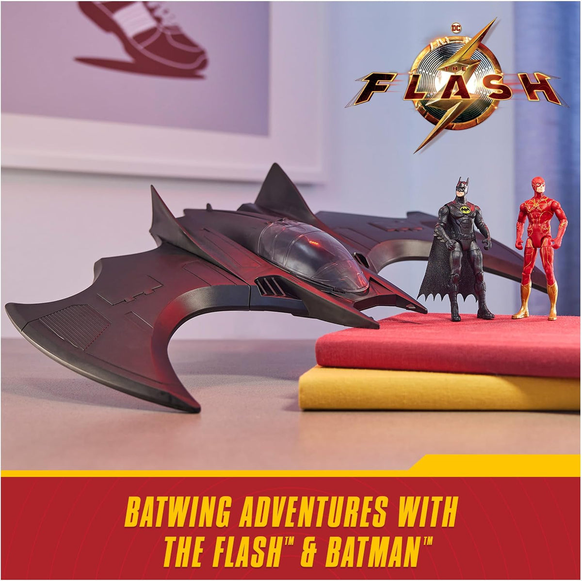 DC Comics Batwing vehicle toy with opening cockpit and retractable landing gear