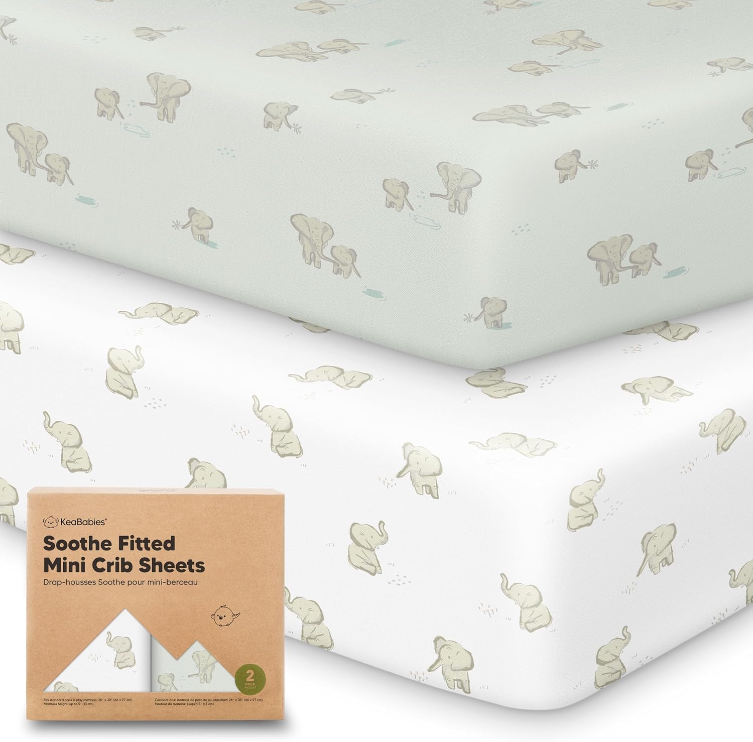 KeaBabies 2-pack mini crib sheets Elly pattern front view
