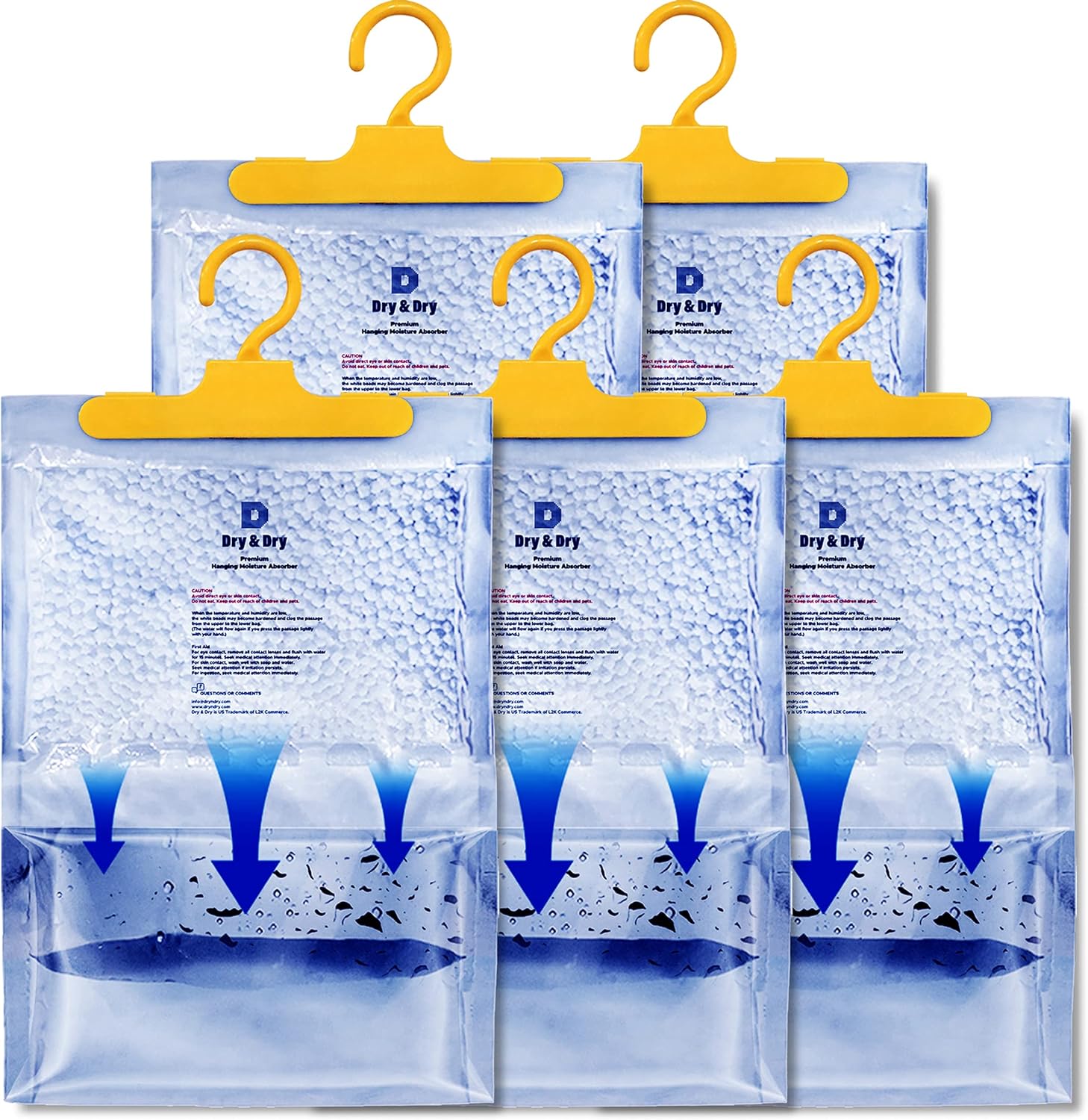 Dry & Dry Premium Moisture Absorbers 5 pack front view for closet dehumidification.