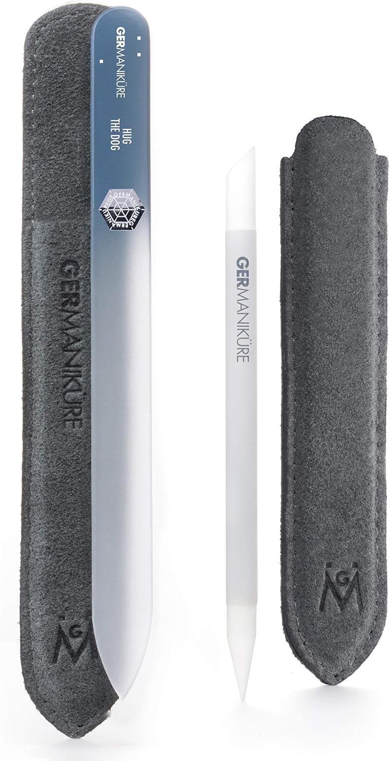 GERMANIKURE Crystal Glass Cuticle Stick & White Nail File Set in Suede Sleeves - Handmade in Czech Republic - Professional Manicure Supplies - Cuticle Pusher, Callus Remover - Ideal Nail Care Gift - Image 14