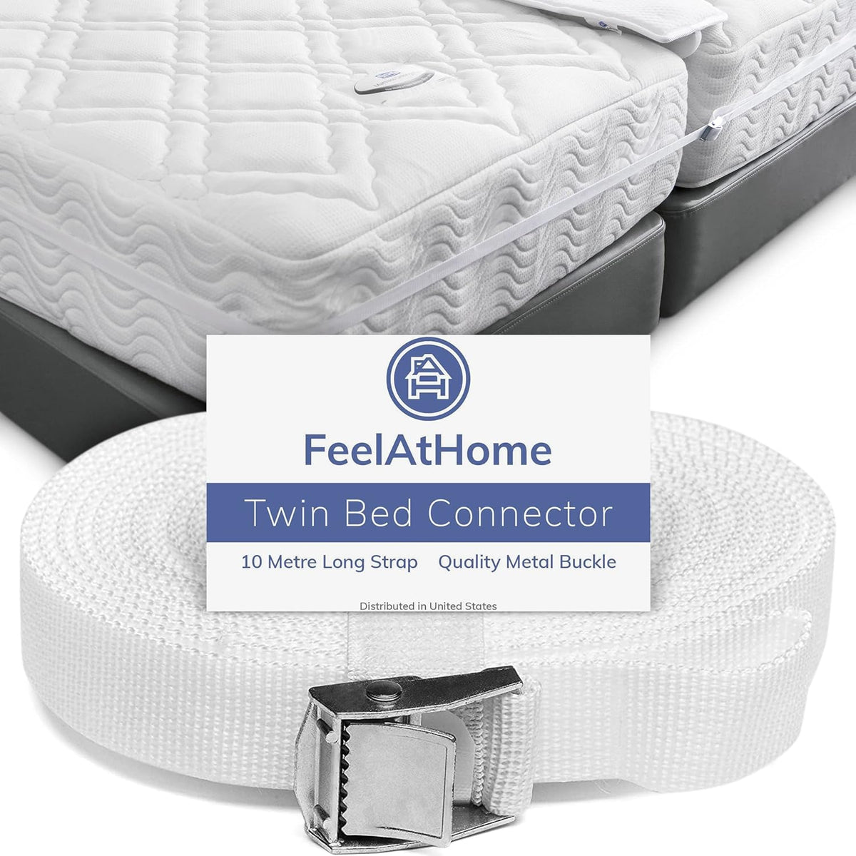 FeelAtHome bed connector strap front view with metal buckle